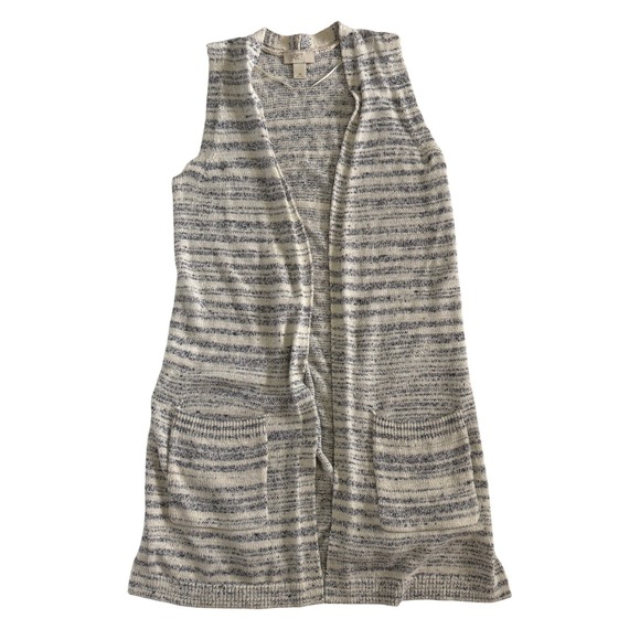 LOFT Outlet Sweaters - Loft Outlet XS Blue Ivory Striped Open Front Longline Sweater Cardigan Sz XS